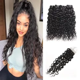 Wefts Kinky Curly Deep Wave Virgin Hair Extensions Loose Wave 3/4pcs with Lace Closure Straight Wate Wave Virgin Human Hair Bundles Wit