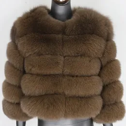 Cxfs três quartos manga jaqueta de inverno feminino casaco de pele real natural grande fofo pele de raposa outerwear streetwear grosso quente 240102
