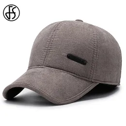 FS Trendy Corduroy Winter Hat للنساء رمادي البيسبول CAP في الهواء الطلق حماية الأذن الدافئة الحماية من الرجال الروس القبعات