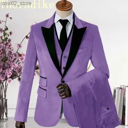 Ternos Masculinos Blazers Um Botão Slim Fit Homens Ternos Luz Roxo Veludo Prom Palco Casamento Smoking 2021 Outono 3 Peça Masculino Conjunto Terno Jaqueta Colete Calça Q230103