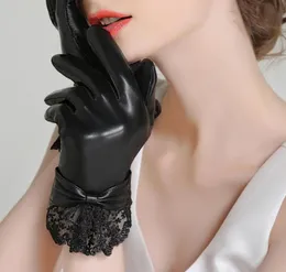 Cinq doigts gants en cuir véritable femme039s hiver gant en peau de mouton épaissir peluche doublé chaud style court conduite femme mitaine9180337