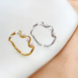Cluster Ringe Rhysong Mode Öffnung Welle 316L Edelstahl Gold Silber Farbe Einstellbare Engagement Anillo Für Frauen Metall Schmuck