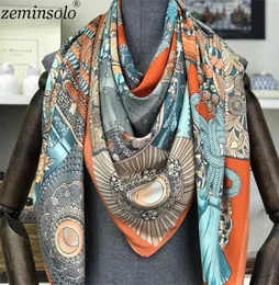 Fashion Design Quadrato Sciarpa di seta Donna Foulard Stampato Bandana Scialle da donna Hijab Elegante fascia Anello Sciarpe Avvolge 130 * 130 cm 2286207356