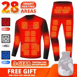 28 Areas Heated Jacket Men Self Heating Vest Women Heated Thermal Underwear Ski USB Electric Heating Clothing Long Johns Winter 240103