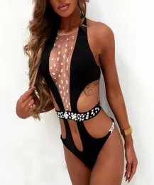 2019 Bahar Kristal Seksi Bodysuit Deep v Diamond Sabit Kadın Bikini Bikini Vintage Mayo Tatil Bankası Suit9248889
