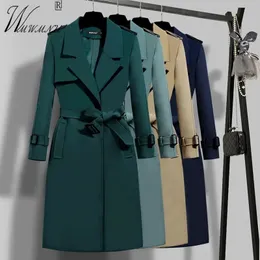 Elegant Belt Trench Coat Women 2023 Spring um botão alinhado Slim Luxury Gabardina Office Lady Turndown Collar Call Overcoat 240102