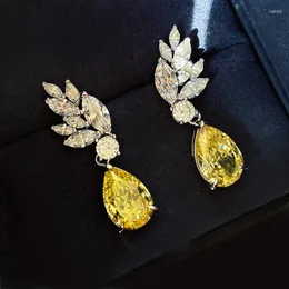 Brincos 5 quilates 925 prata esterlina espumante diamante amarelo artificial na moda de alta qualidade gota de água joias de casamento atacado