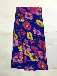 Tyg 5yards/PC Wonderful Royal Blue Chiffon Silk Lace African Smooth Flower Silk Fabric med Rhinestone and Pärlor för klänning JS415