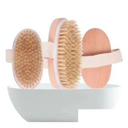 Bath Brushes Sponges Scrubbers Brush Dry Skin Body Soft Natural Bristle Spa The Wooden Shower Brushs Without Handle Drop Delivery Dhzhq