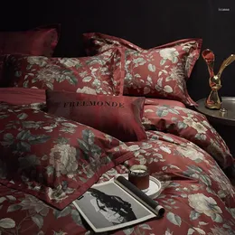 Conjuntos de cama Vintage Americano Impressão Digital Set 1400TC Algodão Egípcio Padrão de Flor Duveta Capa Plana / Equipada Folha de Cama Fronha