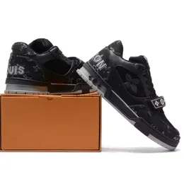 مصمم فيرجيل مدرب حذاء عارض منخفض الأحذية غير الرسمية Maxi #54 جلدي من جلد الغزال السود