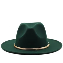 Blackgreen Wide Brim Simple Church Derby Top Hat Panama Felt Fedoras Hat for Men Women Wool Wool Blend Jazz Cap 240103