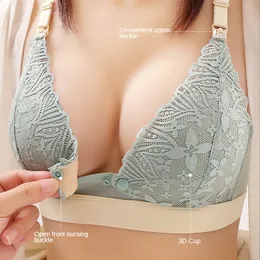 Wirefree Maternity Nursing Bra Cotton 레이스 모유 수유 전면 CLRE 개방형 수면 수면 속옷 240102