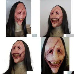 Máscaras de festa Halloween diabo máscara horror longo cabelo demônio decoração horrível látex adereços cosplay trajes 230818 gota entrega home g dhpf8