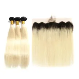 Trame Grado 10A 1B / 613 Ombre Bundle con pizzo frontale brasiliano capelli lisci 3 pacchi con pizzo frontale 13 * 4