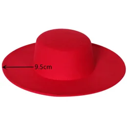 Cappello fedora con tesa da 95 cm invernale con parte superiore piatta jazz lato tinta unita unisex all'ingrosso 240102