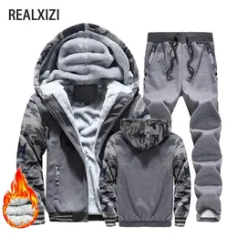 Men Winter Tracksuit Sets Thick Warm Jacket Zipper Hooded Sweatshirt CoatPants Brand Sportswear Casual Fleece Outwear Hoody 240102