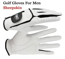 Five Fingers Gloves Sheepskin genuine leather Professional Golf Gloves For men white and black lycra Gloves Palm thickening Gift f9527732
