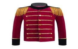 Куртки 416 Красный Детский цирковой костюм для мальчиков Бархатное пальто с длинными рукавами Золотая тесьма с кисточками Барабан Труба Команда Почетный караул Un7880912
