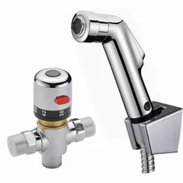 蛇口ブラスバルブバスルーム38デグレスサーモスタットミキサーバルブハンドスプレーシャワーセットShattaf Bidet Sprayer Jet Water Tap Douche Kit