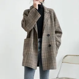 Naizaiga 100 Wool Женское шерстяное пальто средней длины, бежевое, кофейное, в клетку, двустороннее пальто из шерстяной ткани KSDR8 240103