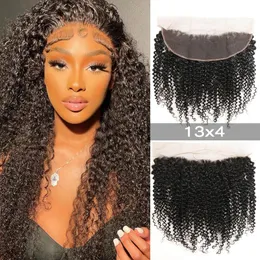 Fechamento superior completo frontal do laço do cabelo de orelha a orelha 13x4 afro profundo kinky encaracolado mongol cabelo humano fechamento frontal com cabelo do bebê fr