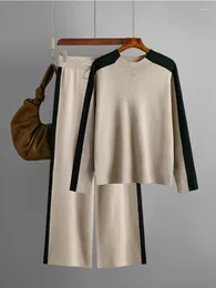 Conjuntos de calças de duas peças femininas para mulher 2 peças meia alta pescoço camisola outono pullovers inverno tornozelo blusa roupas 2024