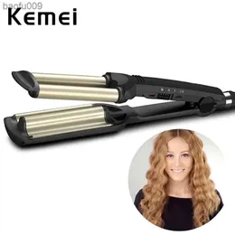 Irons Kemei Professional Wave Hair Hairler 3 Barrels Big Wave Curling Curlers Hair Hair Crending Iron Fluffy Waver Salon Towling Tools L2