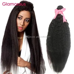 Wefts Glamorous Brasilian Human Hair Kinky Straight 1 Piece Virgin Indian Malaysian Mongolian Hair Wefts Light Yaki Hair Weave For Black