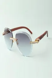 Солнцезащитные очки 2022 с бесконечными бриллиантами и ограненными линзами 3524027 с деревянными дужками из натурального тигра, размер очков 18135 мм2301418