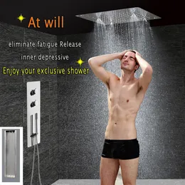Sets Bathroom Shower Set Concealed Thermostatic Shower Panel with Ceiling Shower Head Rain Mist Luxury Wall Mounted Bath Products BF520