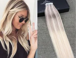 Balayage Color 16 24インチの接着剤皮膚Weft PU Tape in Human Hair Extensions Brazilian Remy Hair to USA4436383