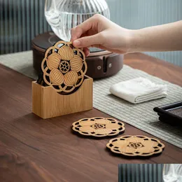 Mats Pads Wooden Wall Sign Flower Of Life Shape Coaster Laser Cut Wood Art Diy Craft Making Geometry Ornament Home Decor Drop Deli Dhirq