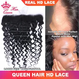 Застежки Настоящие невидимые HD кружева спереди свободные глубокие волны бразильские девственные человеческие необработанные волосы от уха до уха 13x6 13x4 кружева предварительно выщипанные натуральные волосы