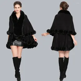 Szaliki 2022 Podwójna warstwowa rękodzieła Faux Rex Fur Cape Szal długi dzianin Poncho Płaszcz Płaszcz Paszmina Cloak Women Winter4011015