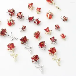Encantos 6 unids/lote aleación de Zinc Metal colorido esmalte Rosa flor para DIY joyería de moda encontrar accesorios