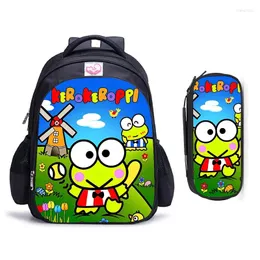 배낭 16 인치 kerokero keroppi 학생 어린이 학교 가방 소년 소녀 대학 책 가방 어깨 숄더 rucksack mochila