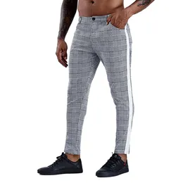 Pantaloni Pantaloni chino da uomo casual Pantaloni da uomo slim fit in cotone Pantaloni chino skinny Pantaloni chino alla caviglia grigi Pantaloni a righe laterali scozzesi streetwear