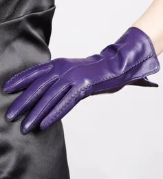 Guantes elegantes de cuero genuino para mujer, guantes de conducción de piel de cabra con forro de seda fino, guantes femeninos de tendencia L085NN 2010217248066