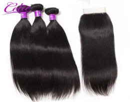 Celie Hair Straight Peruvian Hair Bundles 44 레이스 클로저 3 번들 Remy Weaves 100 Human with Closure4581599