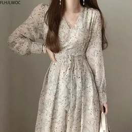 Kleider 2020 Herbst Grundlegende Lange Kleid Langarm V-ausschnitt Floral Gedruckt Retro Vintage EINE Linie Frauen Kleider Chic Korea mode Vestidos