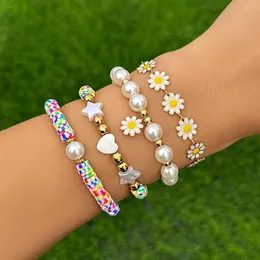 Strand Purui Bohemian Imitation Pearl Colorful Clay Beads Armband For Women Flower/Star Charm Bangles Girls Party Jewets Gifts