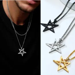 Pentagram çatı katı kolye kolye 14k altın pentagramma istiflenebilir veya 24inç ile solo erkek kolye giymek için