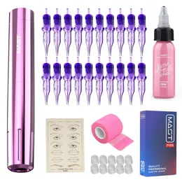 MASKIN MAST TOUR Y22 Permanent Makeup Wireless uppladdningsbar batterin Rotary Hine Tattoo Kit med WJX Cartridge Ink Set