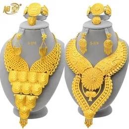Bracciale Xuhuang India Collana Orecchini Set di gioielli per donne Gioielli arabi color oro Regali di nozze nuziali africani etiopi