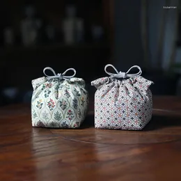 Bolsas de almacenamiento Bolsa de viaje de tela de taza pequeña Organizador portátil de tela de taza de té de estilo chino