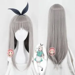 Wigs Blend S Kanzaki Hideri Menma Meiko Cosplay Wig Gray Long Straight Hair+ Cap Cap