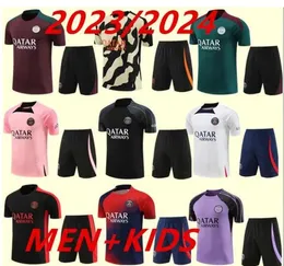 PSGes 23 24 25 Sports Short Sleeve Paris Sportswear Training Wear Short Sleeve Set Football Shirt Set Uniform Chandal Adult Sweatshirt Sweater Set Men's T-Shirt KIDS