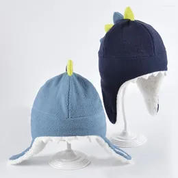 Berretti Guanti per cappelli caldi antivento Set Doppio strato Forma di dinosauro dei cartoni animati Cappelli per bambini Guanti in pile polare per ragazzo