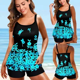 Bademode Tankini 2022 Zwei Stück Plus Größe Badeanzug Frauen Hohe Taille Bademode Weiblichen Badeanzug Mayo Strand Gedruckt Sommer Swimdress